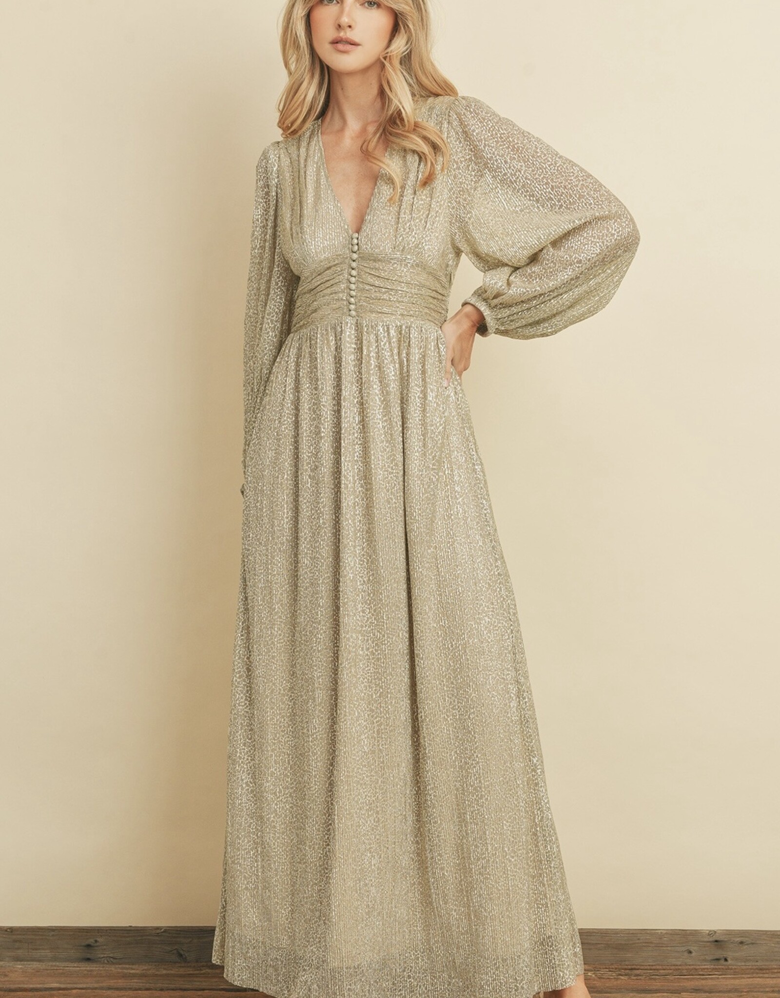 HUSH ERIN metallic maxi L/S dress