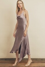 HUSH ESTELLE satin asymmetrical hem midi dress