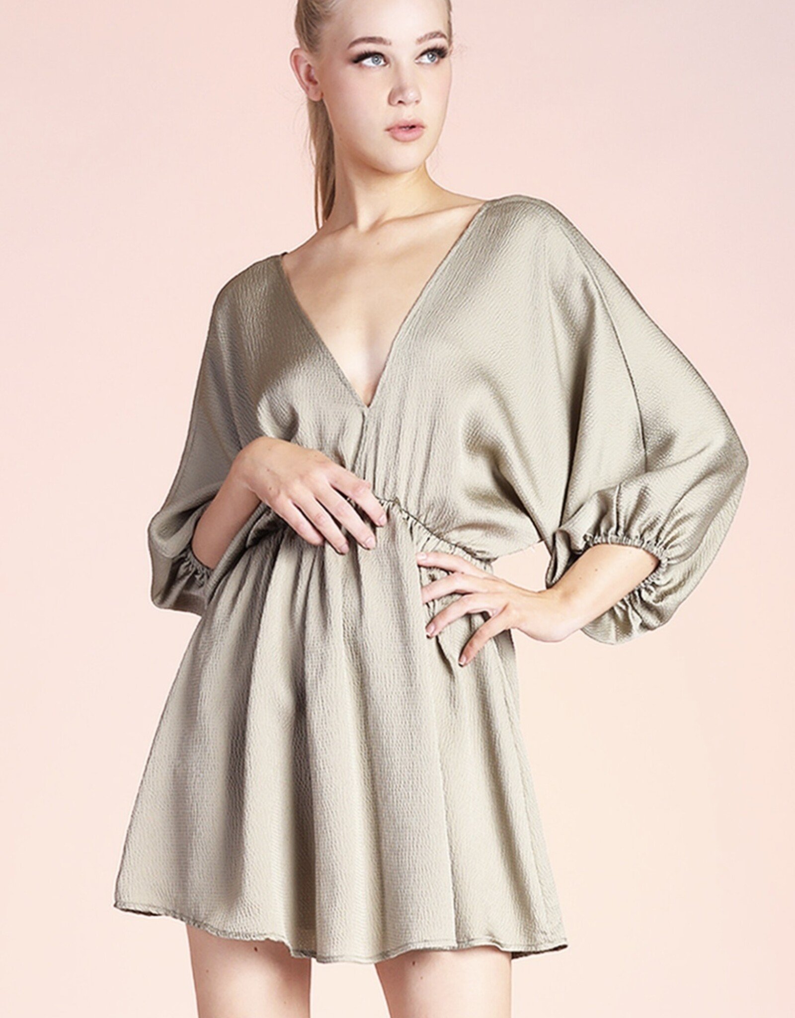 HUSH ELISABETH kimono sleeve V neck dress