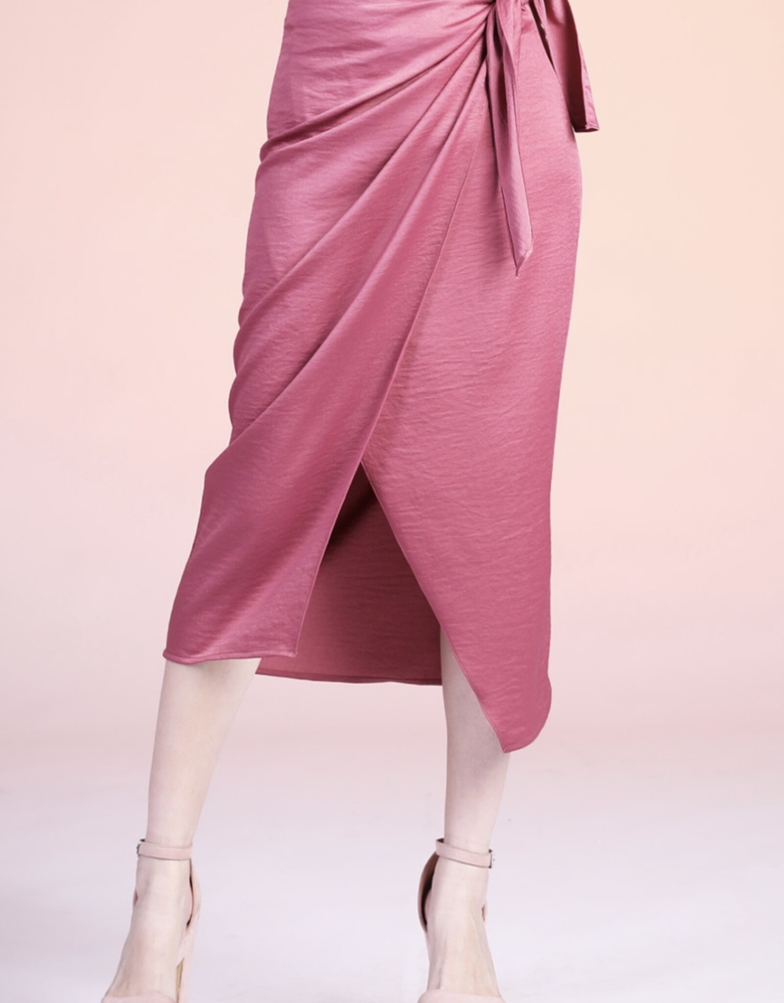 HUSH ELLERY lux satin crepe wrap midi skirt