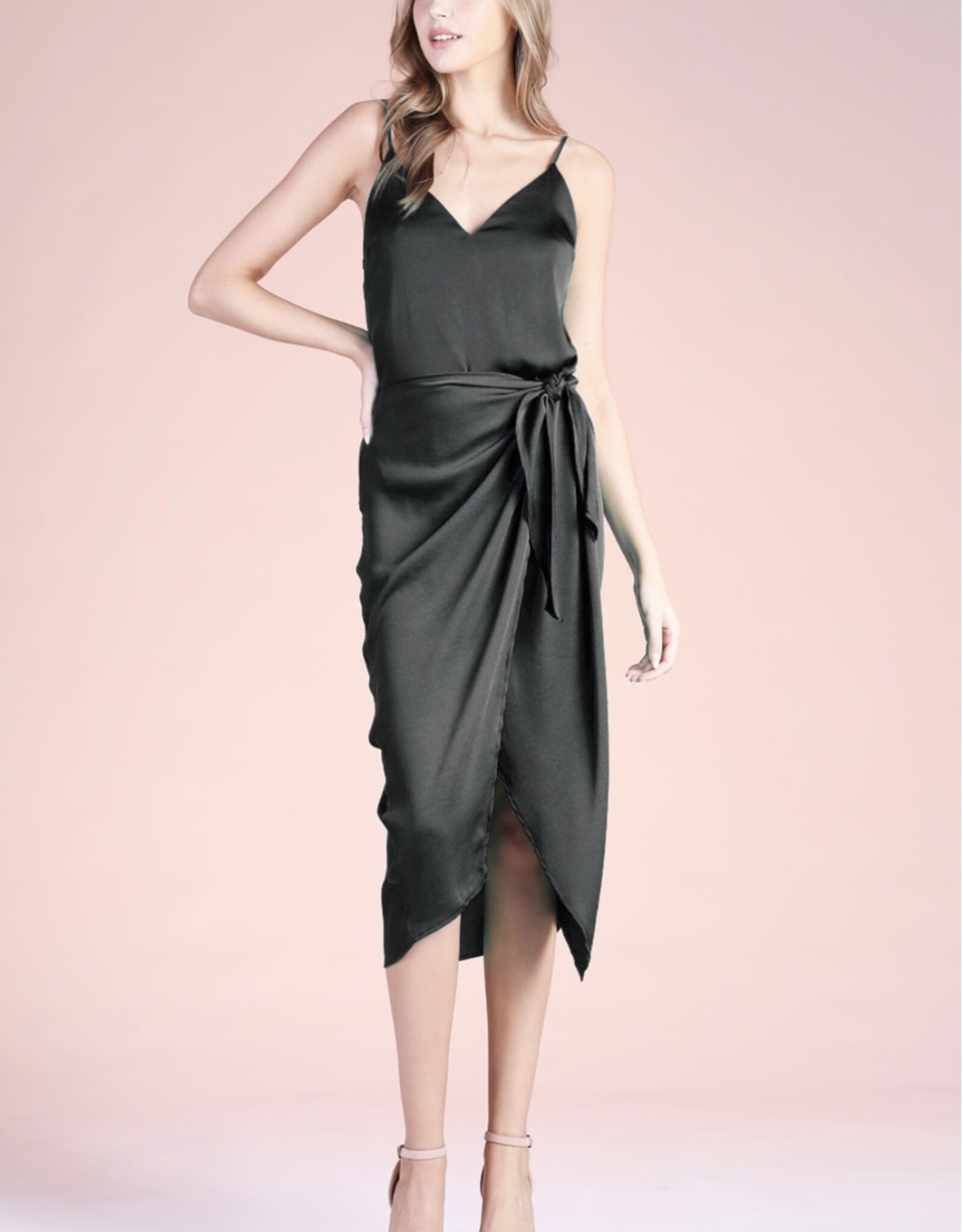 HUSH ERICA poly silk wrap midi dress