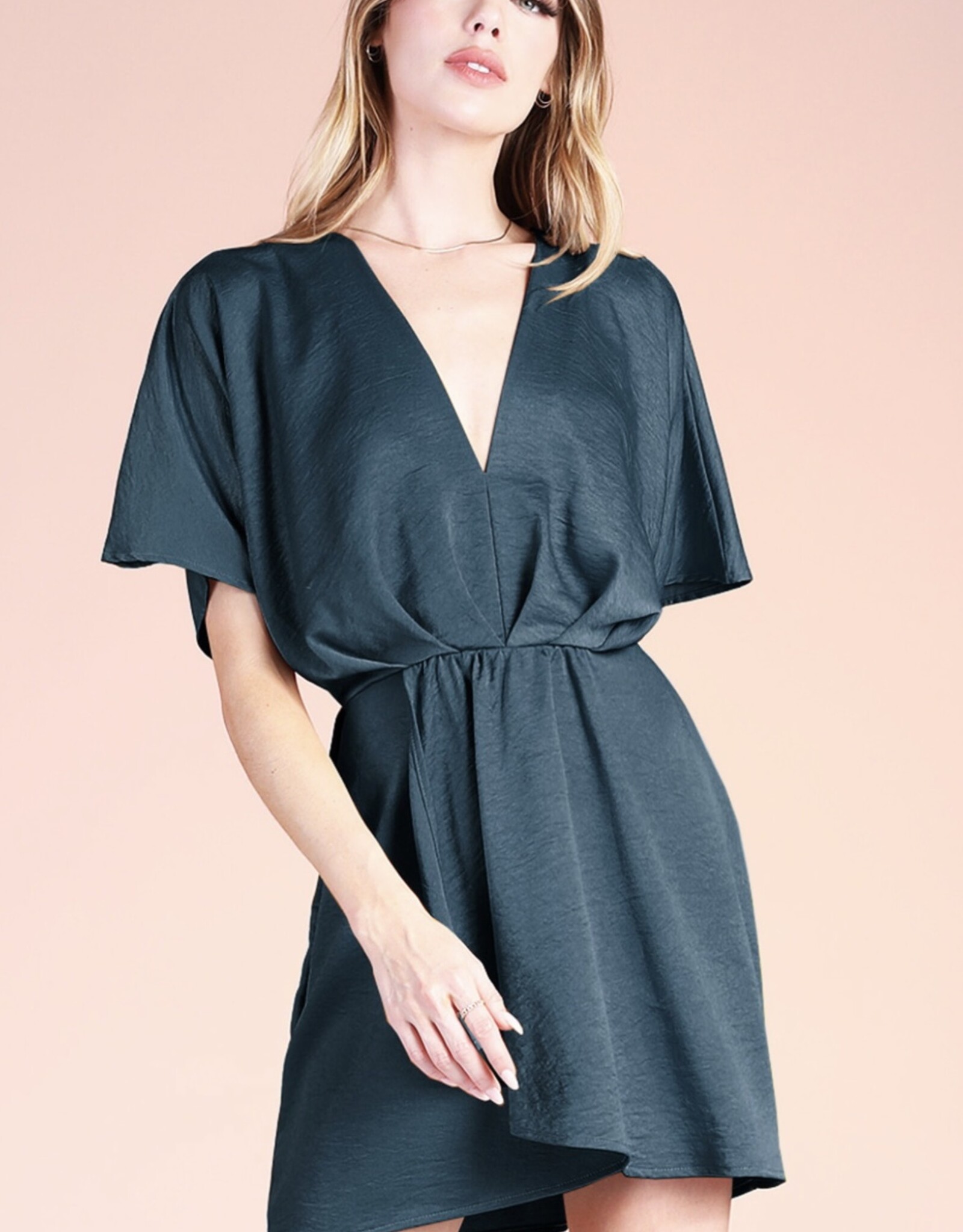 HUSH EMILEE satin crepe kimono sleeve dress