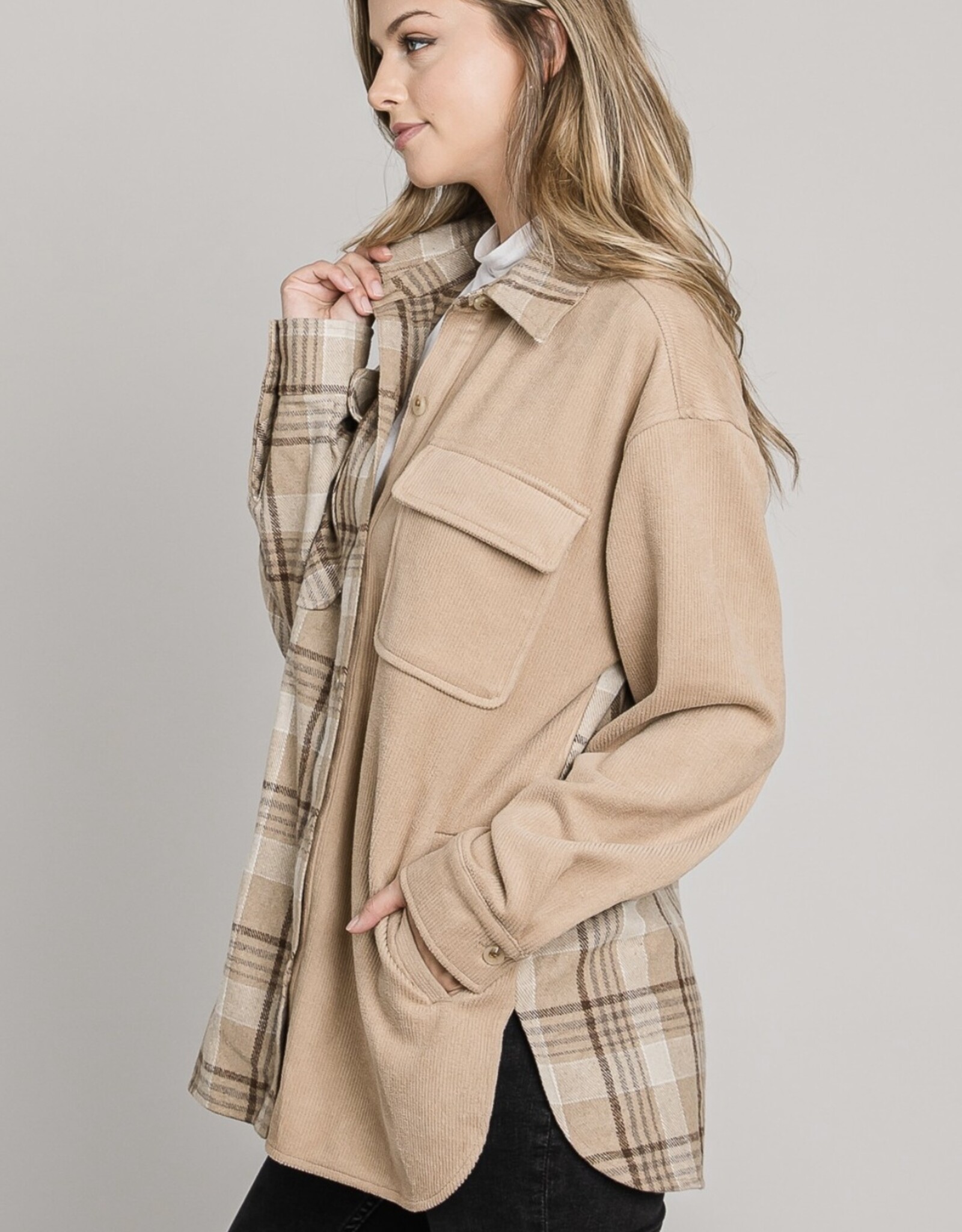 HUSH EVANGELINE corduroy & plaid shacket