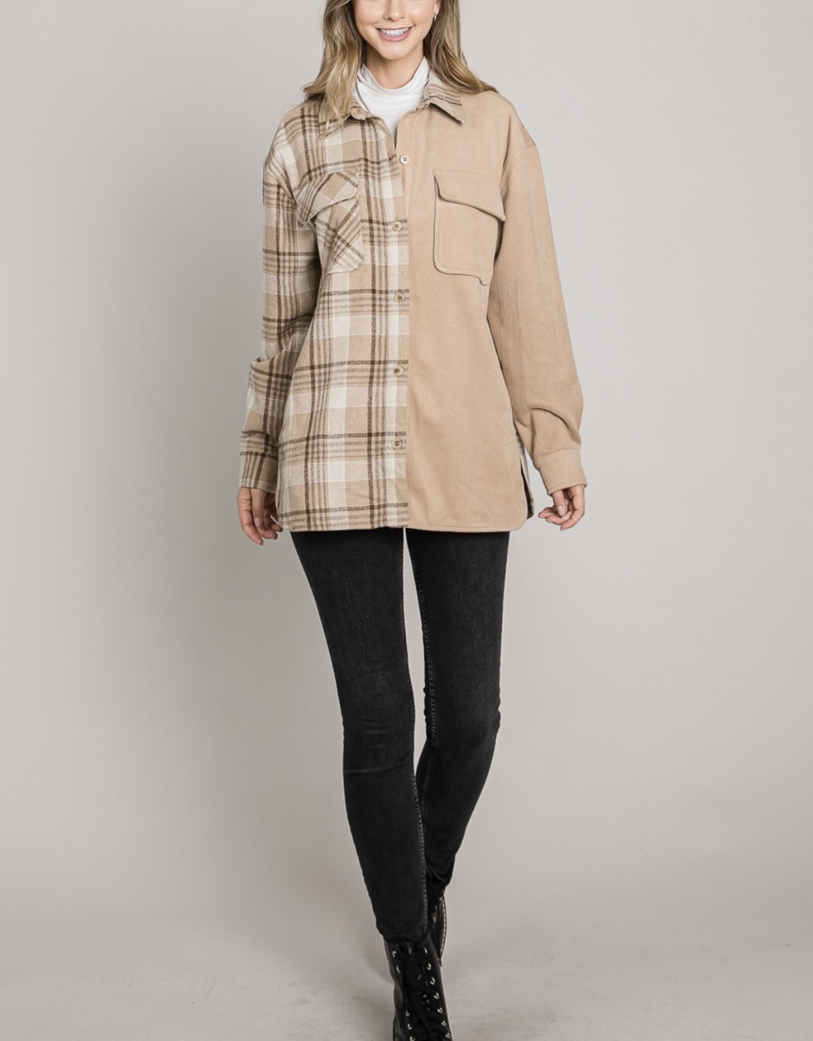 HUSH EVANGELINE corduroy & plaid shacket