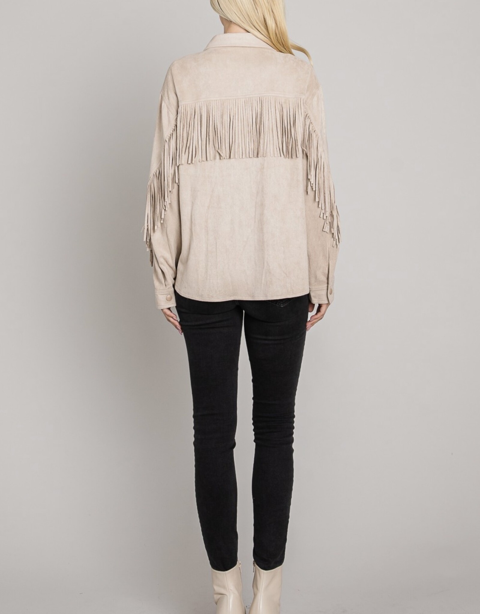 HUSH ELAINA vegan suede fringe shacket