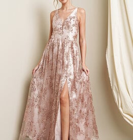 HUSH FARAH floral glitter maxi dress