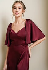 HUSH FIORELLA satin flutter sleeve gown