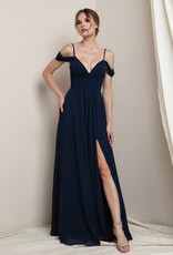 HUSH FAE drape sleeve w/ lace back gown