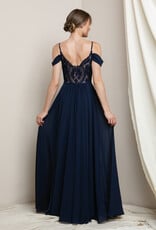 HUSH FAE drape sleeve w/ lace back gown