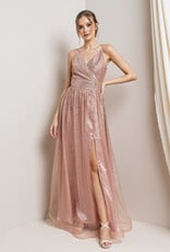 HUSH FAYTH glitter gown w/ slit