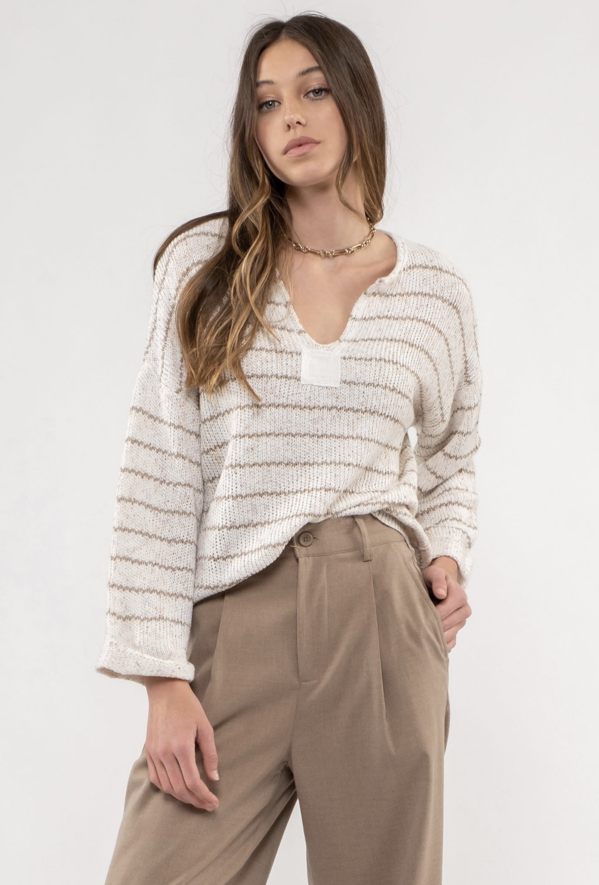 FRIMY striped V neck knit sweater - HUSH