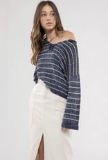 HUSH FRIMY striped V neck knit sweater