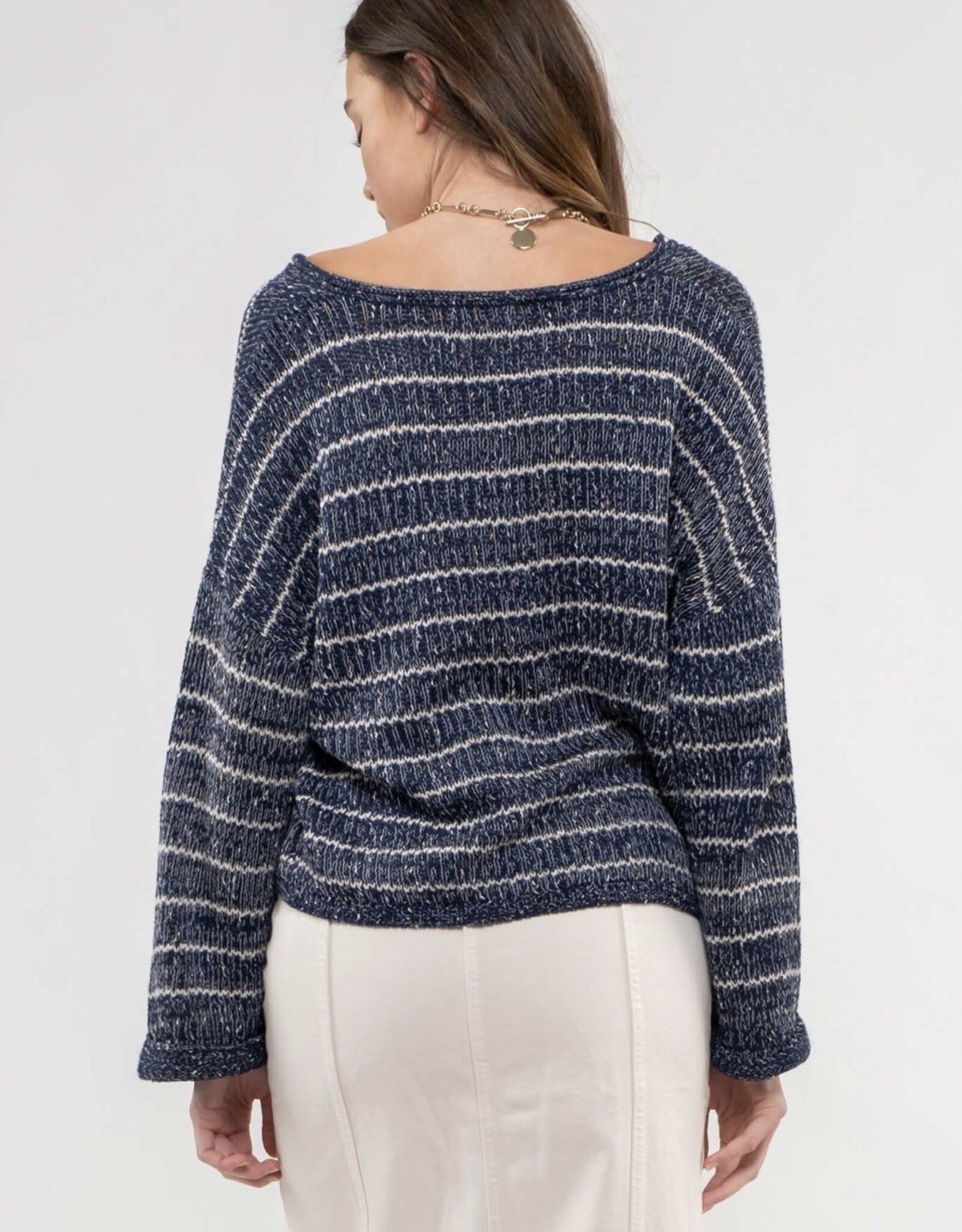 HUSH FRIMY striped V neck knit sweater