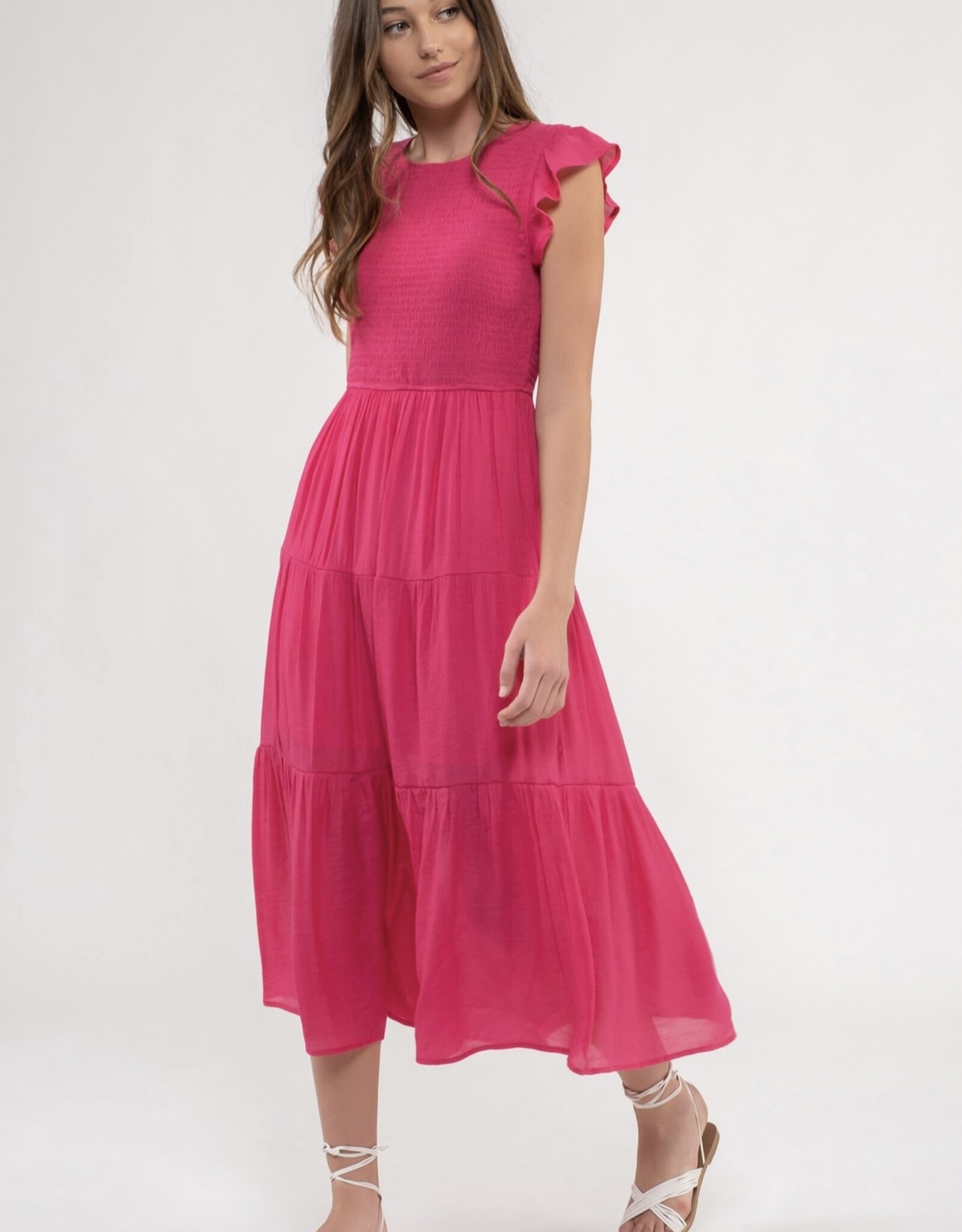 HUSH SONIA midi flutter sleeve dress