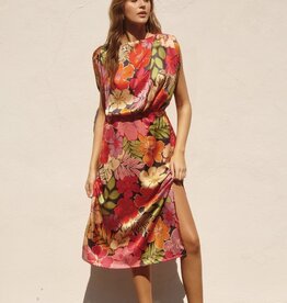 HUSH FAWN tropical print blouson slit dress