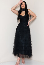 HUSH FIORA tulle midi length tiered dress