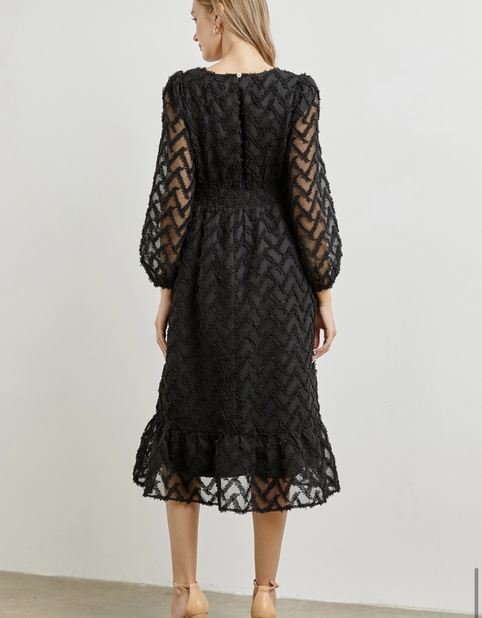 HUSH FIONNA textured woven L/S midi dress