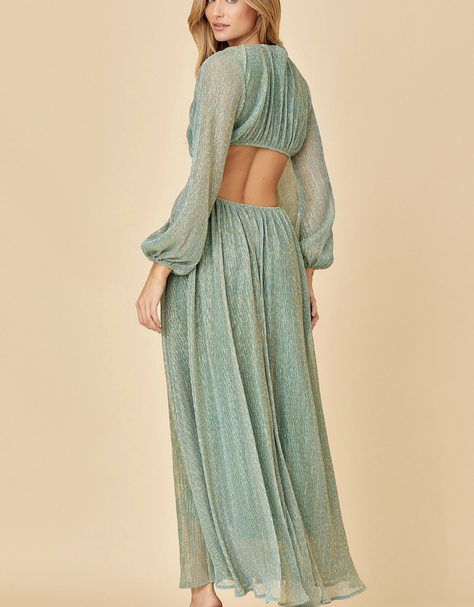 HUSH GWEN iridescent open waist maxi dress