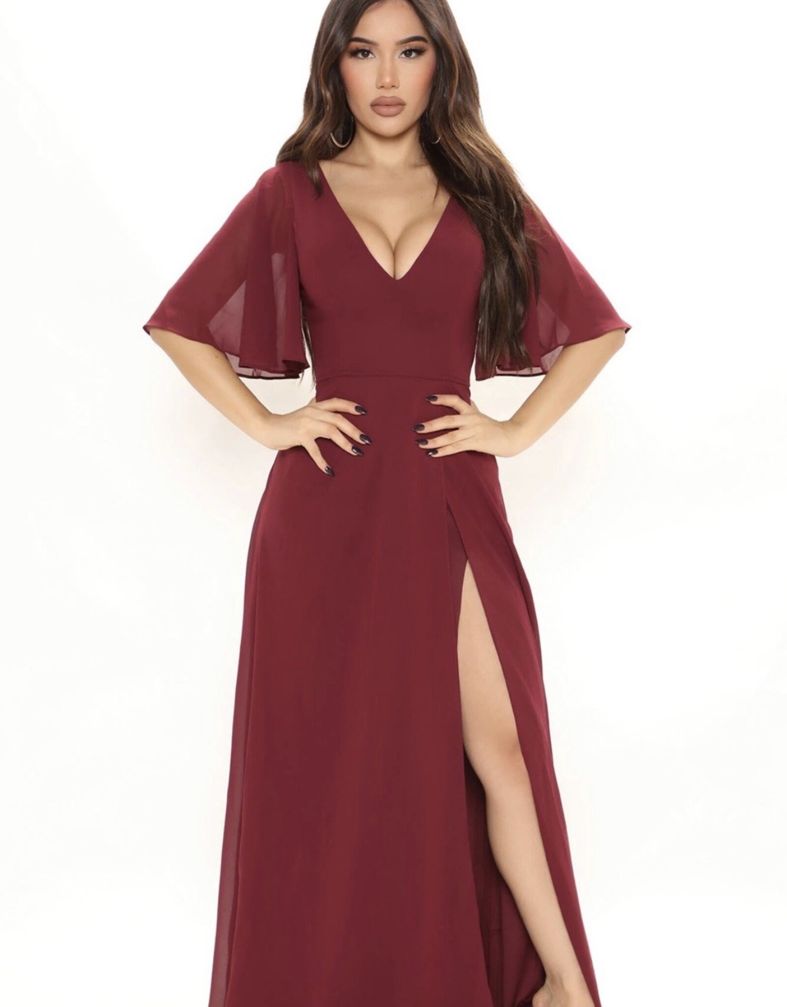 HUSH ORA flutter sleeve maxi dress