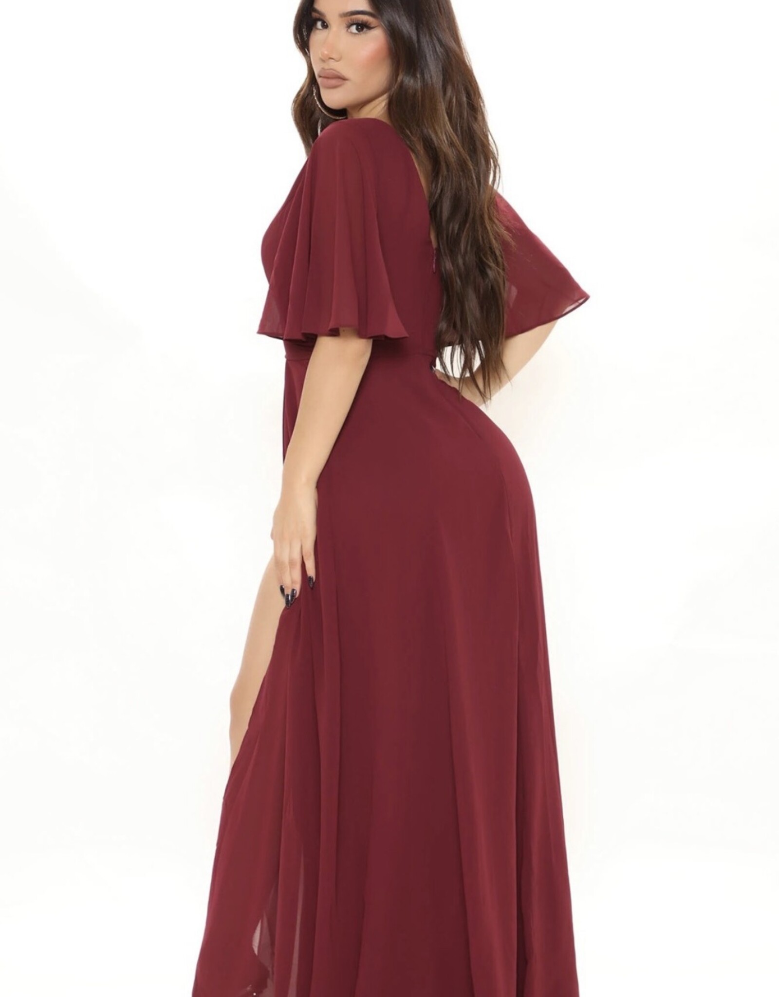 HUSH ORA flutter sleeve maxi dress