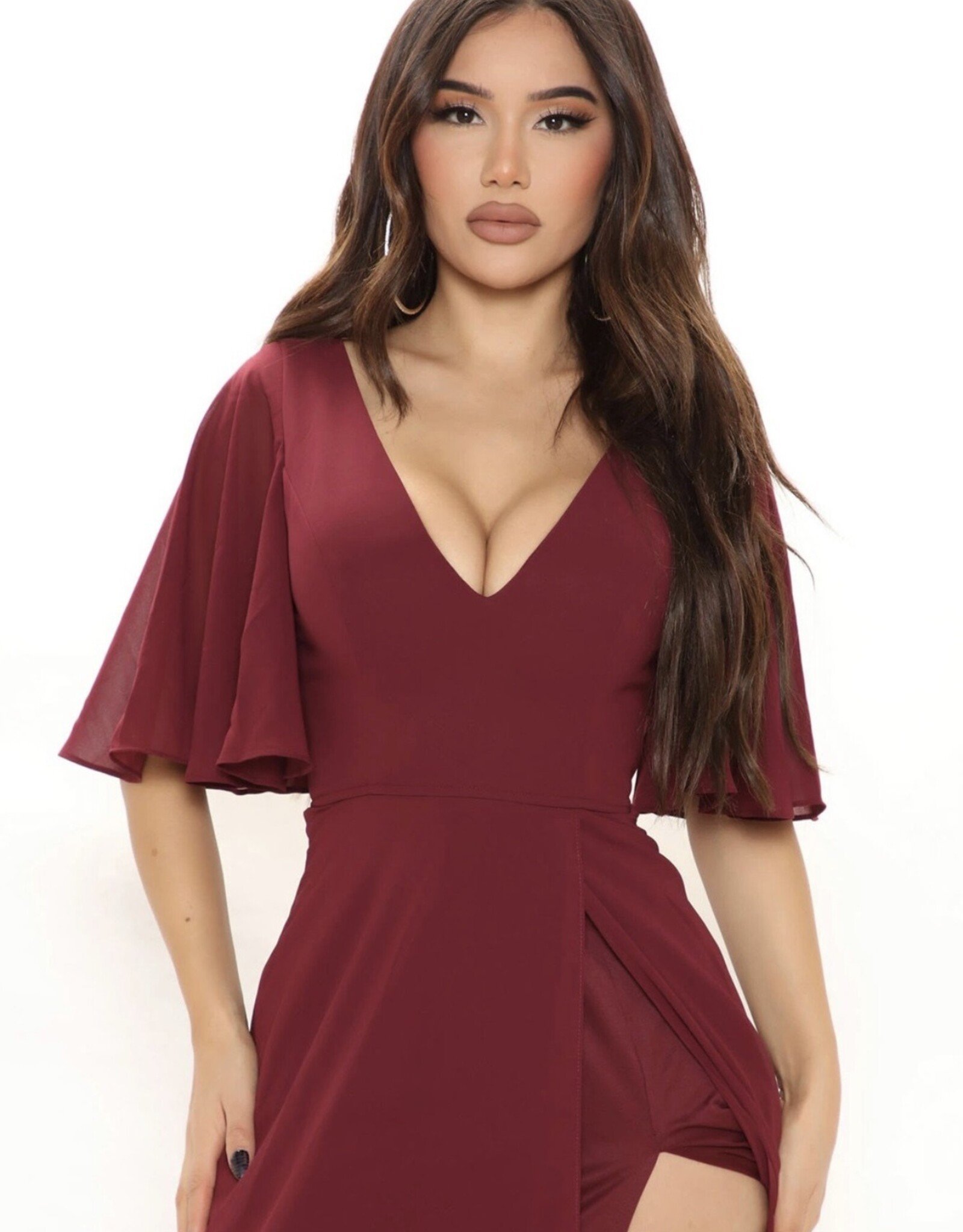 HUSH ORA flutter sleeve maxi dress