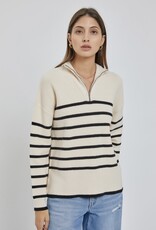 HUSH HANNAH stripe mock neck 1/2 zip sweater