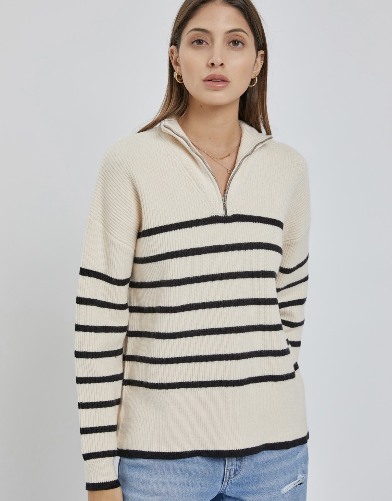 HANNAH stripe mock neck 1/2 zip sweater - HUSH