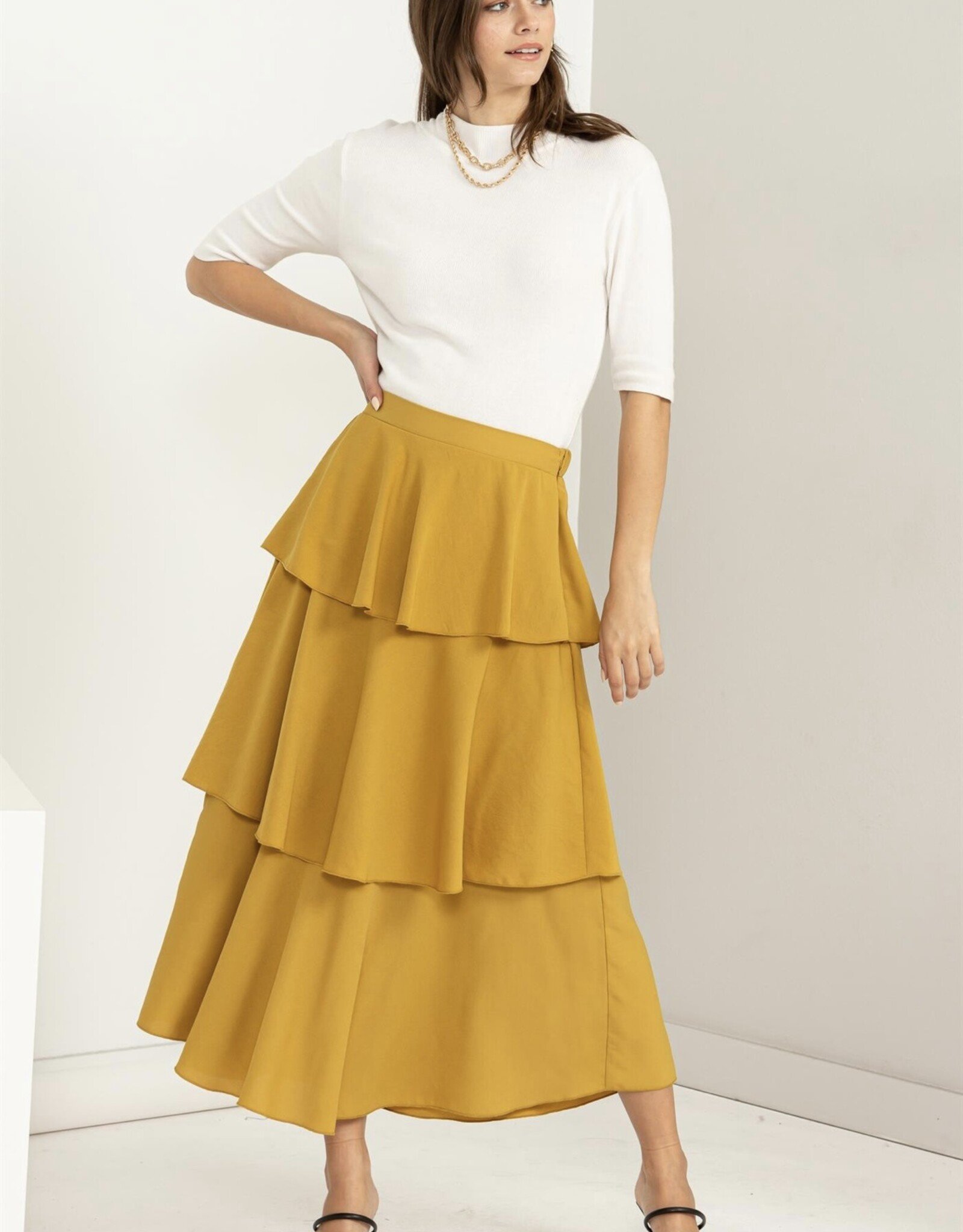 HUSH HENSLEY tiered midi skirt