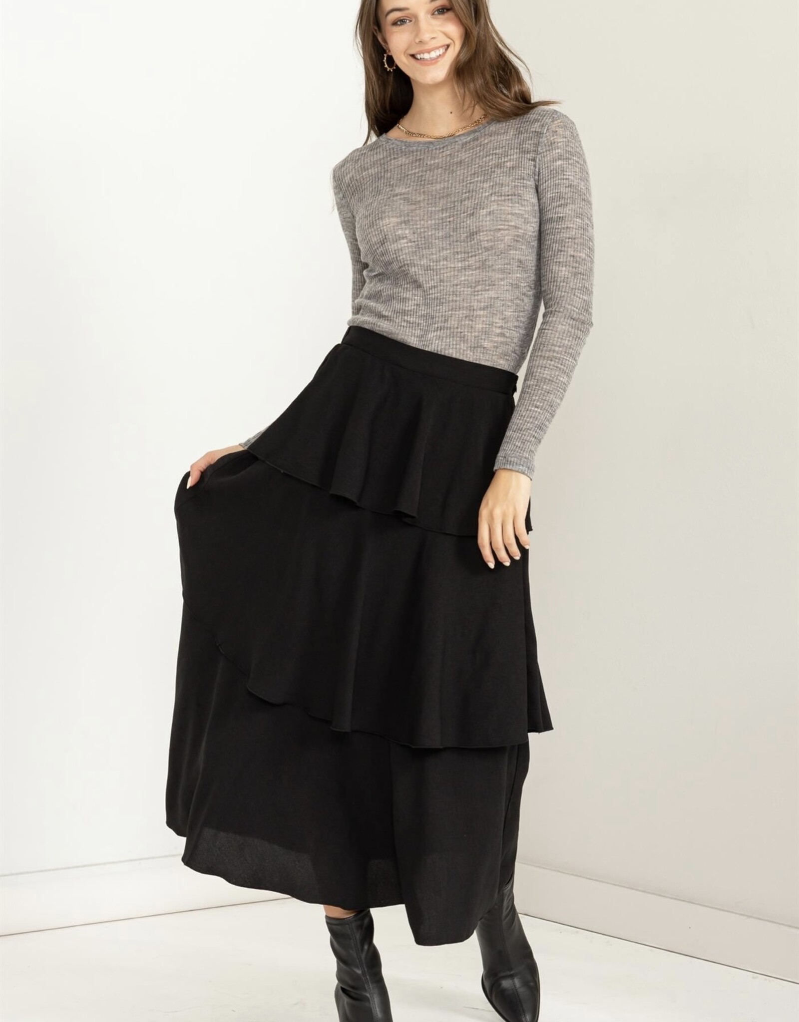 HUSH HENSLEY tiered midi skirt