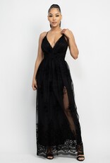 HUSH HERA tulle pattern maxi dress