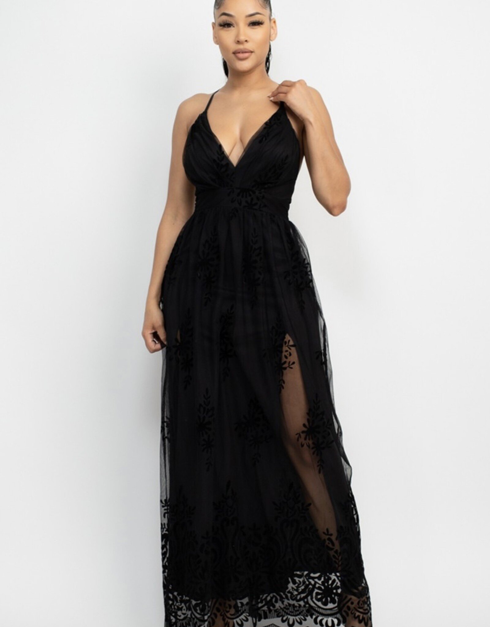 HUSH HERA tulle pattern maxi dress