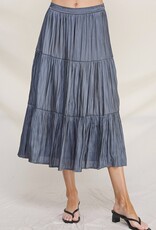 HUSH KORRA tired crinkle satin midi skirt