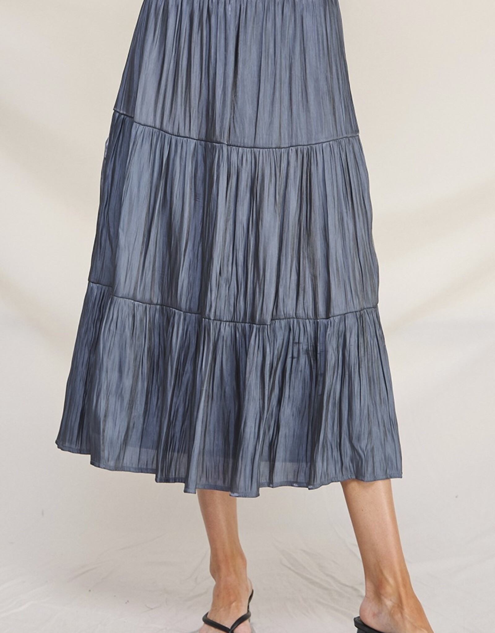 HUSH KORRA tired crinkle satin midi skirt