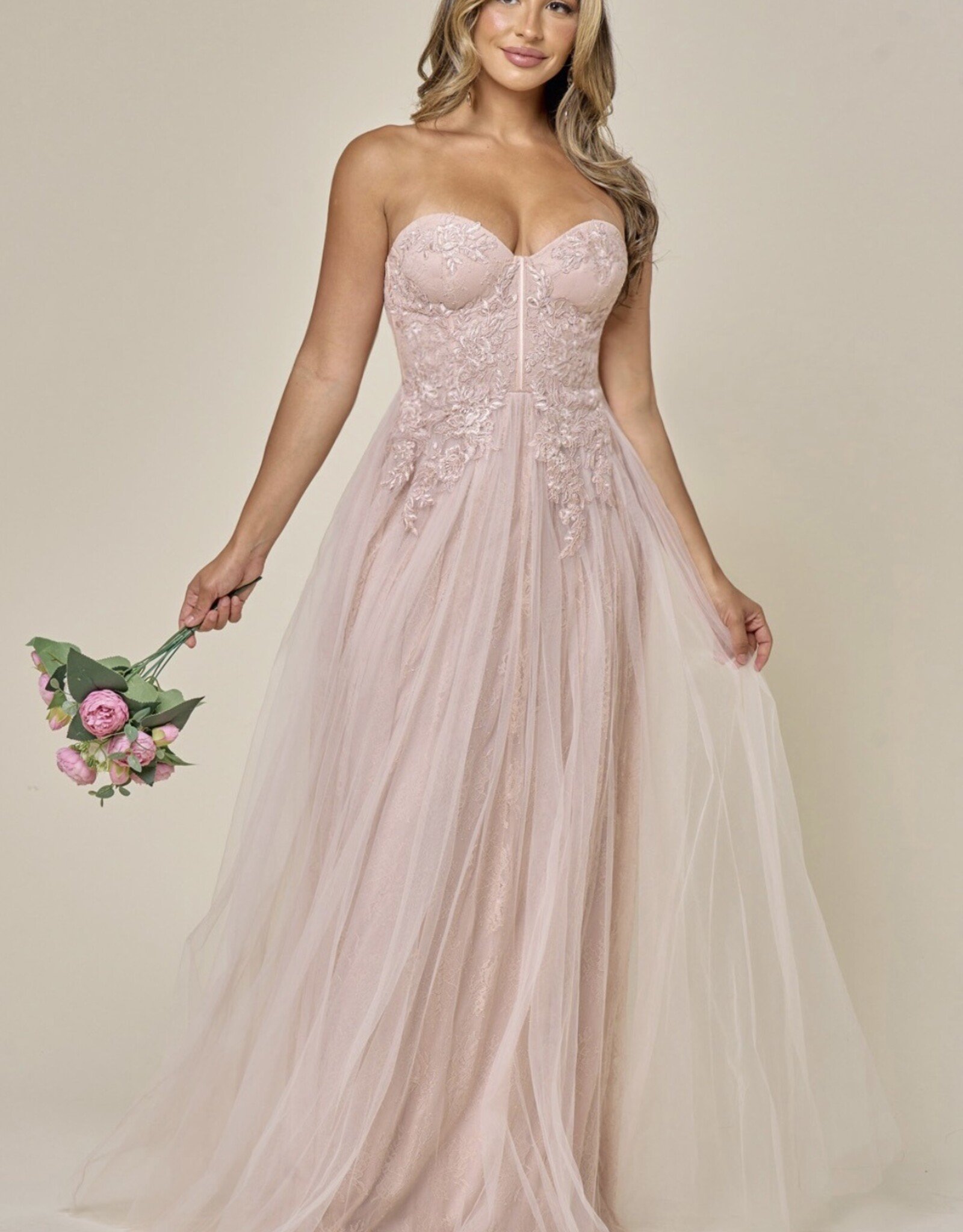 HUSH KARTER strapless tulle embroidred gown