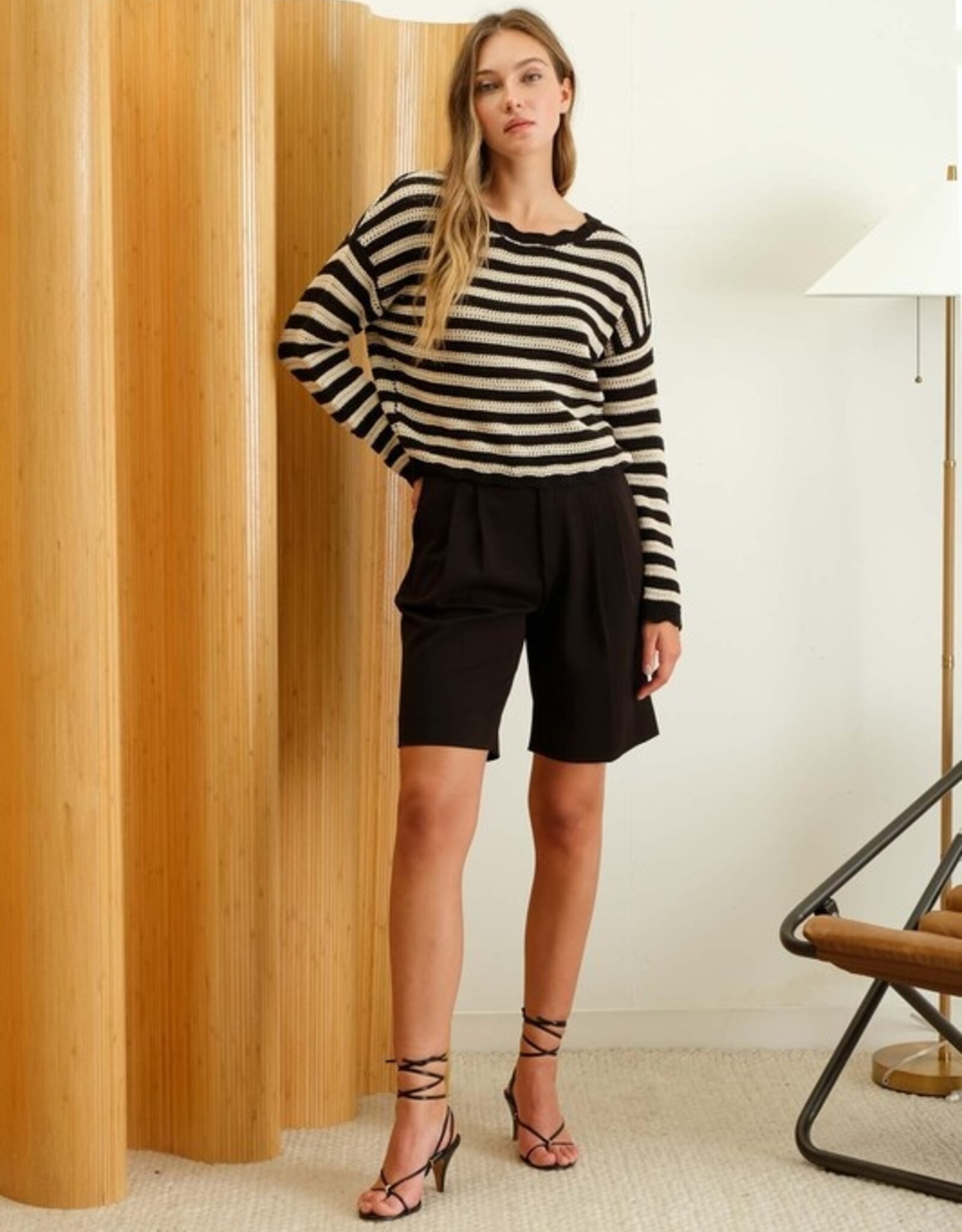 HUSH OSHUN stripe scallop trim sweater