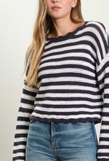 HUSH OSHUN stripe scallop trim sweater