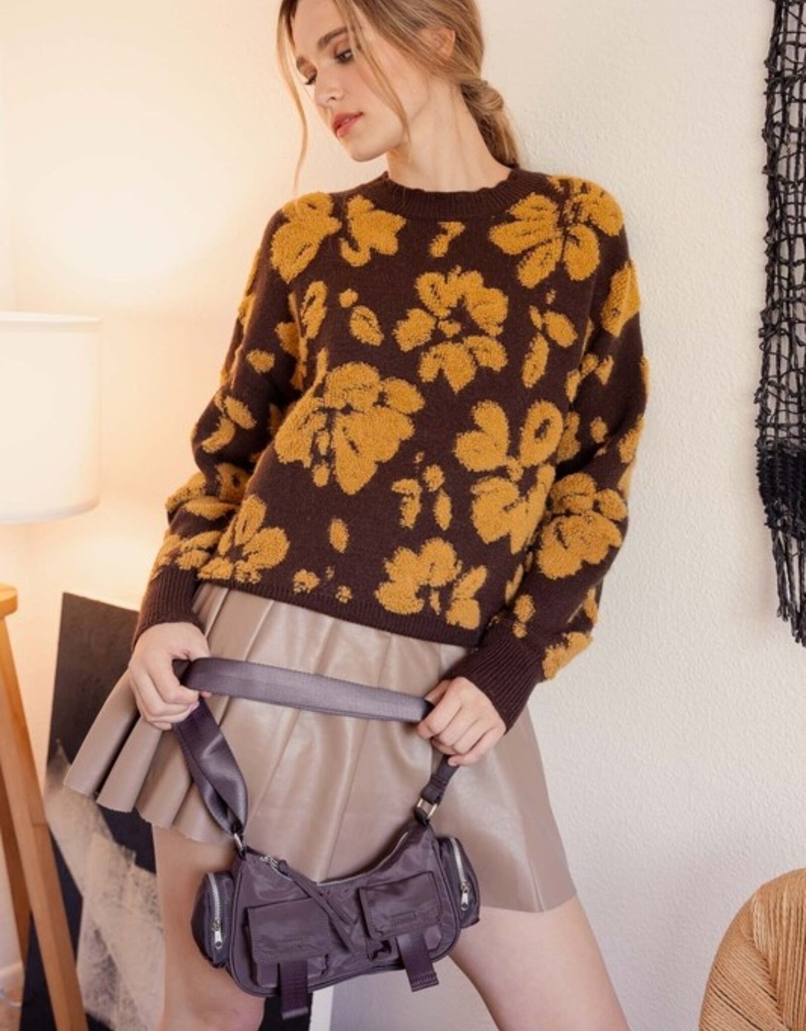 OAKLIN floral distressed knit sweater HUSH