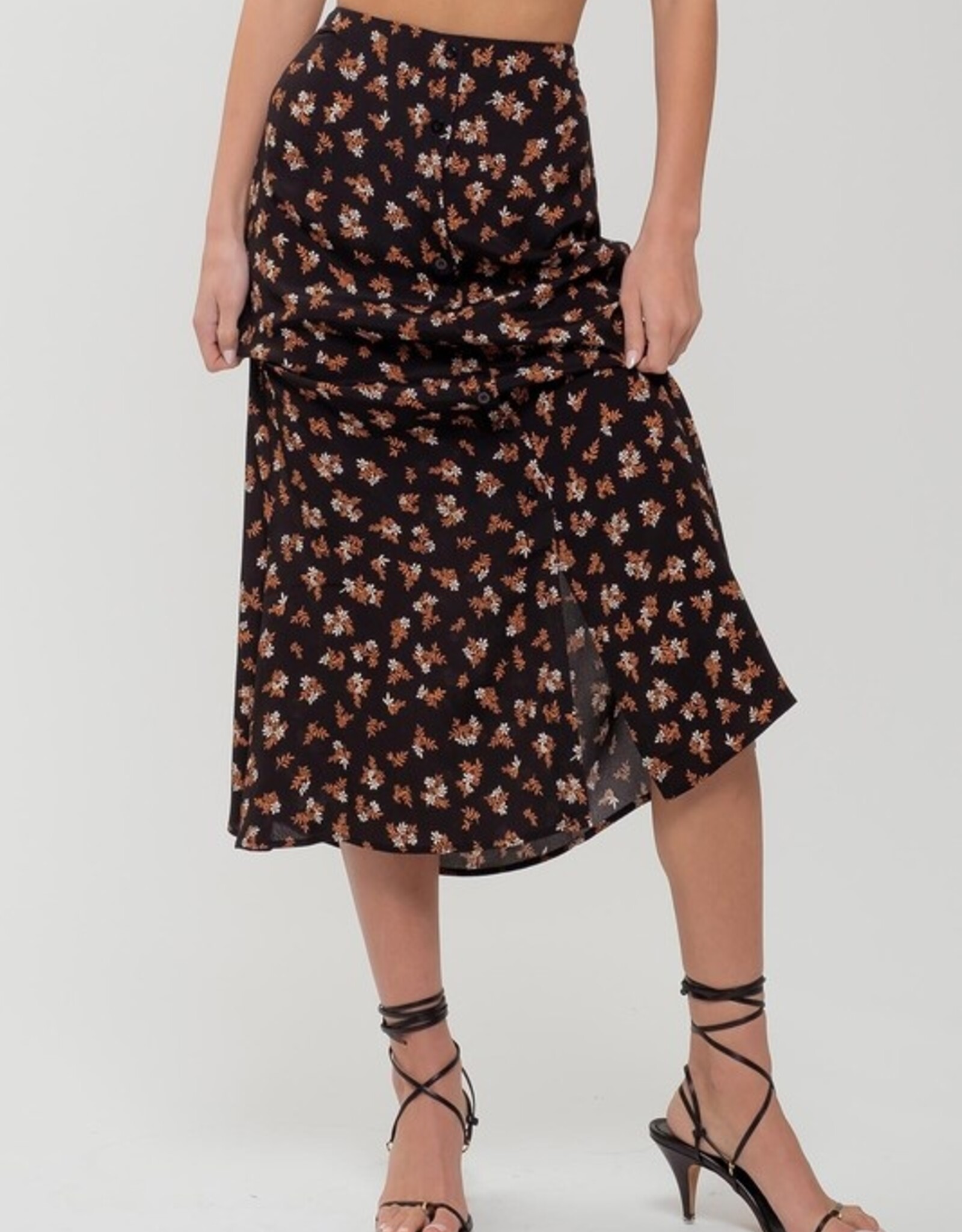 HUSH OMELIA floral button front midi skirt
