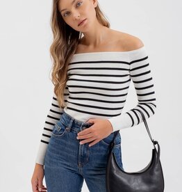 HUSH ORION striped off the shoulder sweater
