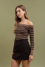 HUSH ORION striped off the shoulder sweater