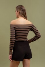 HUSH ORION striped off the shoulder sweater