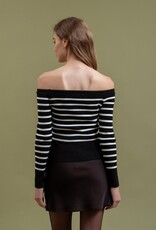 HUSH ORION striped off the shoulder sweater