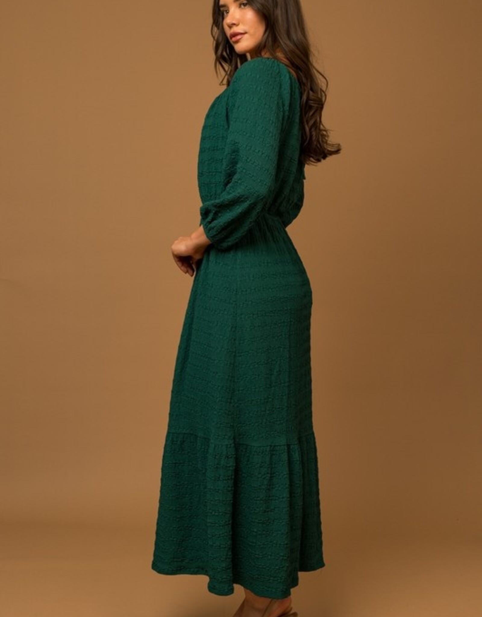 HUSH POSIE 3 4 sleeve textured midi dress