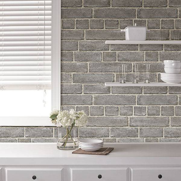 Grey Brick Facade Peel Stick Wallpaper