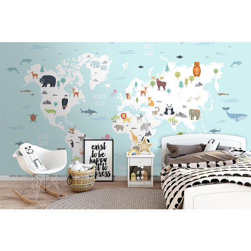 World map with wild animals World map with wild animals