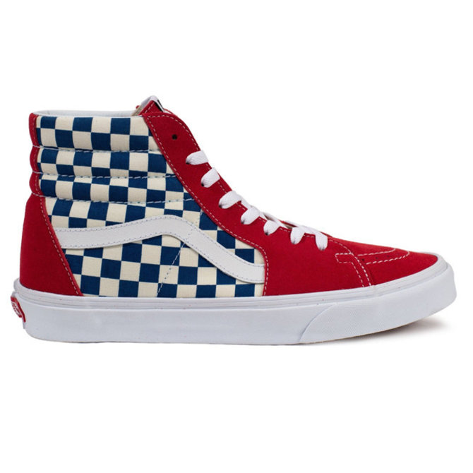 red white and blue checkered vans