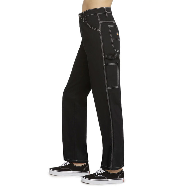dickies black carpenter pants with white contrast stitching
