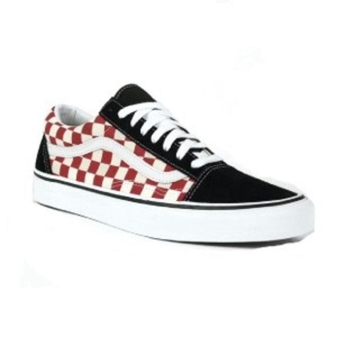 low red checkerboard vans