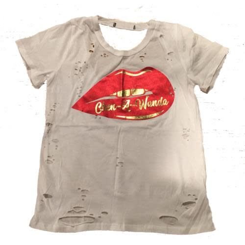 Foil Lips on Distressed Shirt Foil Lips on Distressed Shirt
