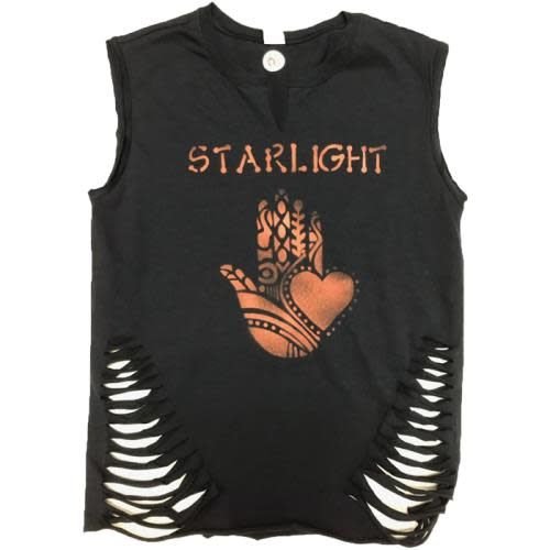 Notched Muscle Tank with Angled Snips and Hand of G-d Design Notched Muscle Tank with Angled Snips and Hand of G-d Design